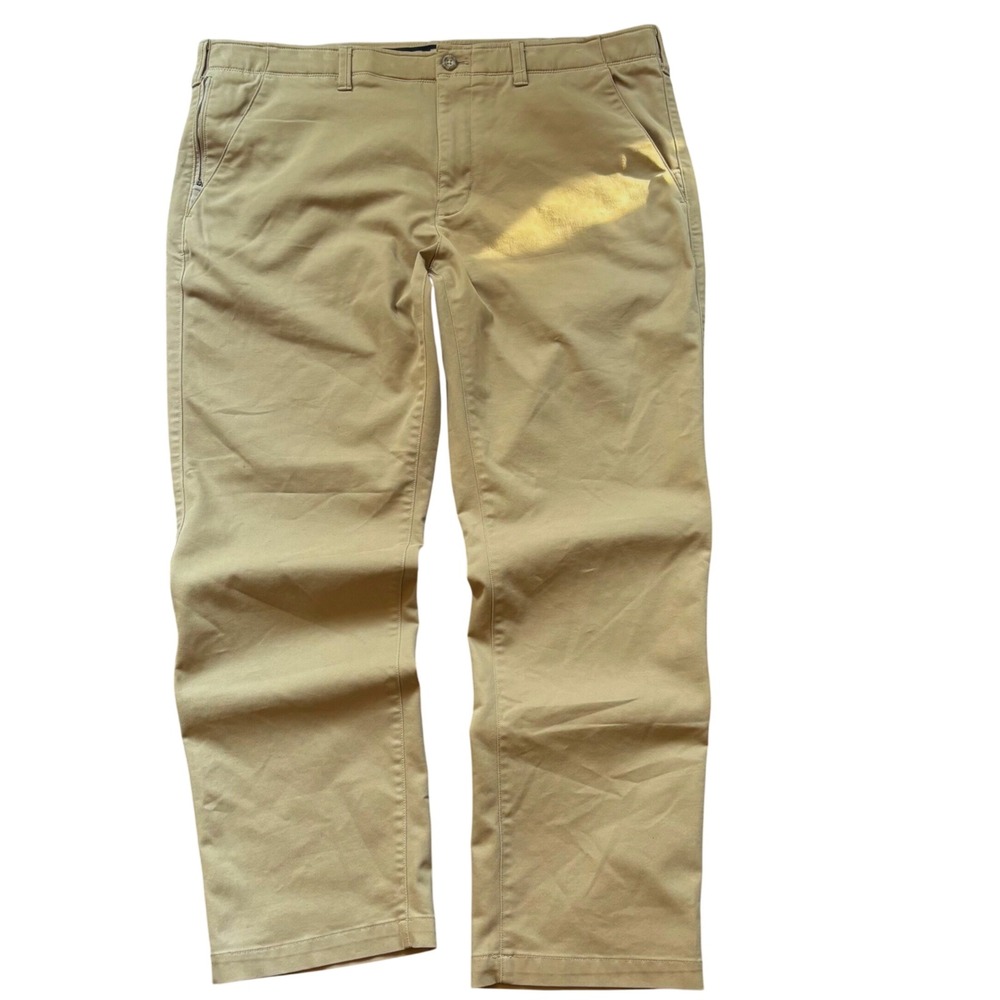 Eddie Bauer Pants Mens 42x32 Tan Khaki Chino Flat Front Outdoor Casual Trousers